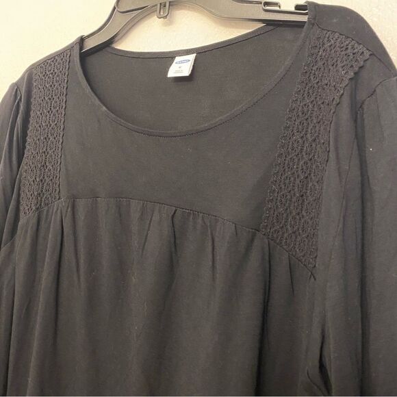 Old Navy long Sleeve crew neck crochet boho black rayon blouse peasant top M - Picture 3 of 10